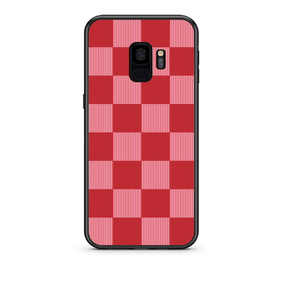 Θήκη Samsung Galaxy S9 Red and Pink Striped Checks από τη Smartfits με σχέδιο στο πίσω μέρος και μαύρο περίβλημα | Samsung Galaxy S9 Red and Pink Striped Checks case with colorful back and black bezels
