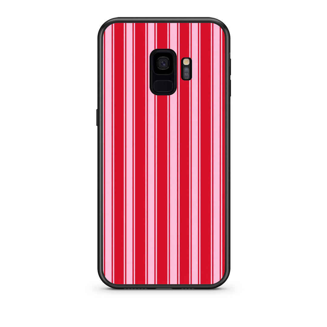 Θήκη Samsung Galaxy S9 Red and Pink Vertical Pinstripes από τη Smartfits με σχέδιο στο πίσω μέρος και μαύρο περίβλημα | Samsung Galaxy S9 Red and Pink Vertical Pinstripes case with colorful back and black bezels