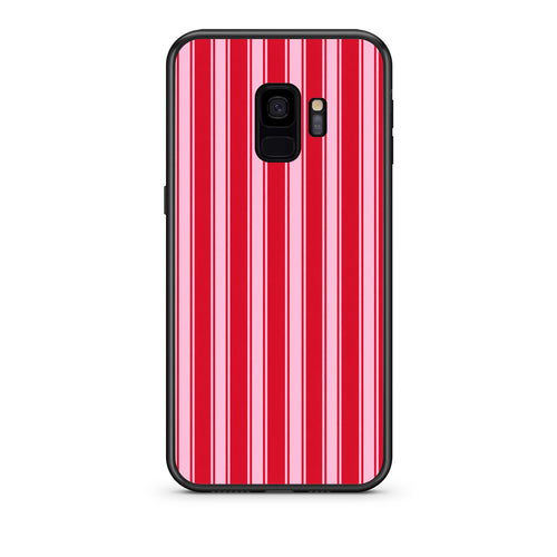 Θήκη Samsung Galaxy S9 Red and Pink Vertical Pinstripes από τη Smartfits με σχέδιο στο πίσω μέρος και μαύρο περίβλημα | Samsung Galaxy S9 Red and Pink Vertical Pinstripes case with colorful back and black bezels