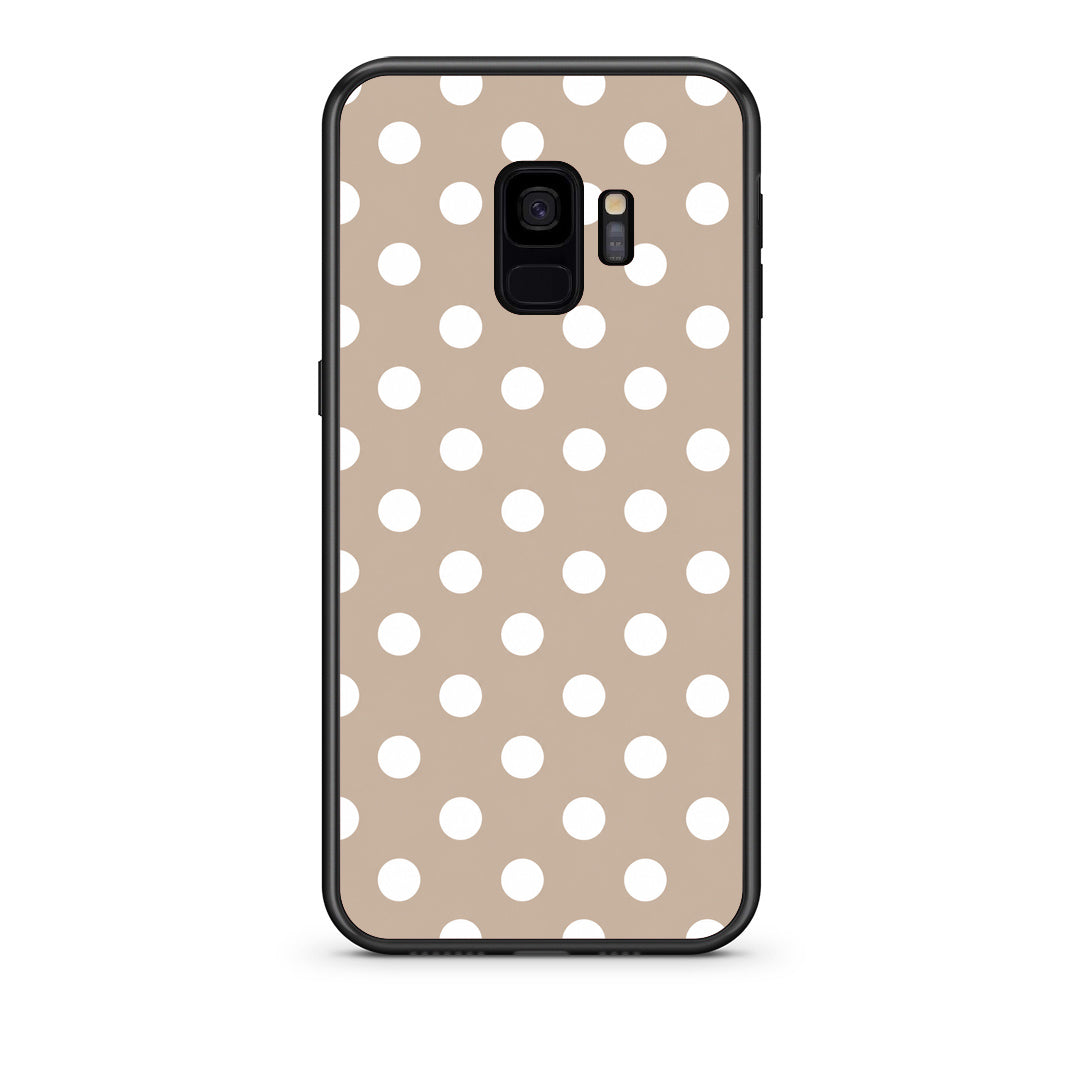 Θήκη Samsung Galaxy S9 White Polka Dots on Taupe από τη Smartfits με σχέδιο στο πίσω μέρος και μαύρο περίβλημα | Samsung Galaxy S9 White Polka Dots on Taupe case with colorful back and black bezels