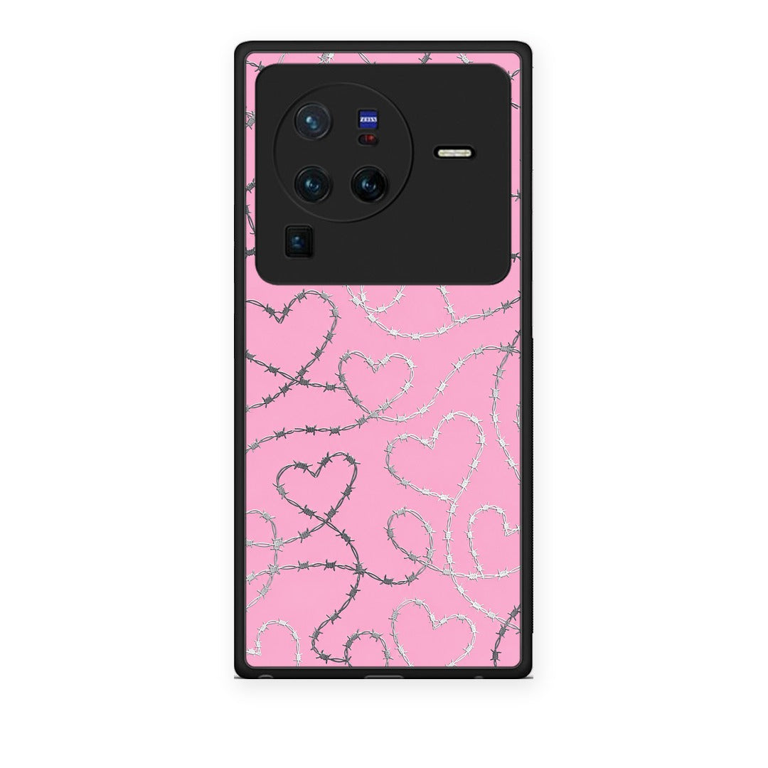 Θήκη Vivo X80 Pro 5G Barbed Wire Hearts on Pink από τη Smartfits με σχέδιο στο πίσω μέρος και μαύρο περίβλημα | Vivo X80 Pro 5G Barbed Wire Hearts on Pink case with colorful back and black bezels