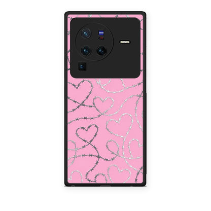 Θήκη Vivo X80 Pro 5G Barbed Wire Hearts on Pink από τη Smartfits με σχέδιο στο πίσω μέρος και μαύρο περίβλημα | Vivo X80 Pro 5G Barbed Wire Hearts on Pink case with colorful back and black bezels