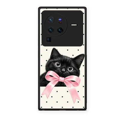 Θήκη Vivo X80 Pro 5G Black Kitten Pink Bow and Polka Dots από τη Smartfits με σχέδιο στο πίσω μέρος και μαύρο περίβλημα | Vivo X80 Pro 5G Black Kitten Pink Bow and Polka Dots case with colorful back and black bezels