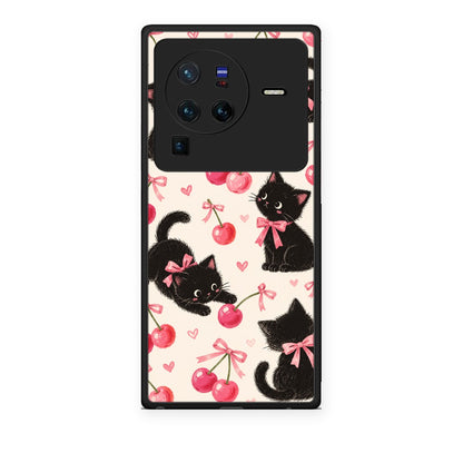 Θήκη Vivo X80 Pro 5G Black Kittens and Cherries on Cream από τη Smartfits με σχέδιο στο πίσω μέρος και μαύρο περίβλημα | Vivo X80 Pro 5G Black Kittens and Cherries on Cream case with colorful back and black bezels