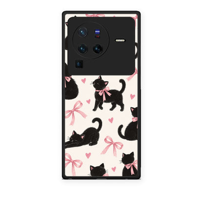 Θήκη Vivo X80 Pro 5G Black Kittens and Pink Bows on Cream Large από τη Smartfits με σχέδιο στο πίσω μέρος και μαύρο περίβλημα | Vivo X80 Pro 5G Black Kittens and Pink Bows on Cream Large case with colorful back and black bezels