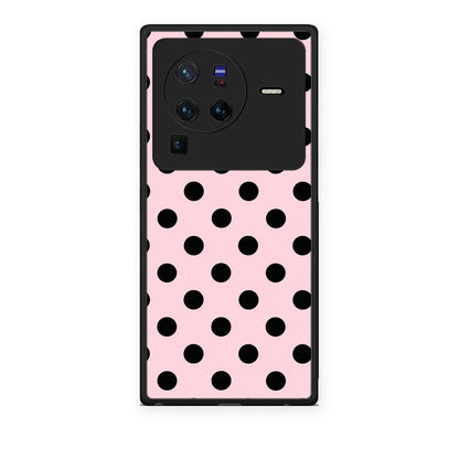 Θήκη Vivo X80 Pro 5G Black Polka Dots on Pink από τη Smartfits με σχέδιο στο πίσω μέρος και μαύρο περίβλημα | Vivo X80 Pro 5G Black Polka Dots on Pink case with colorful back and black bezels