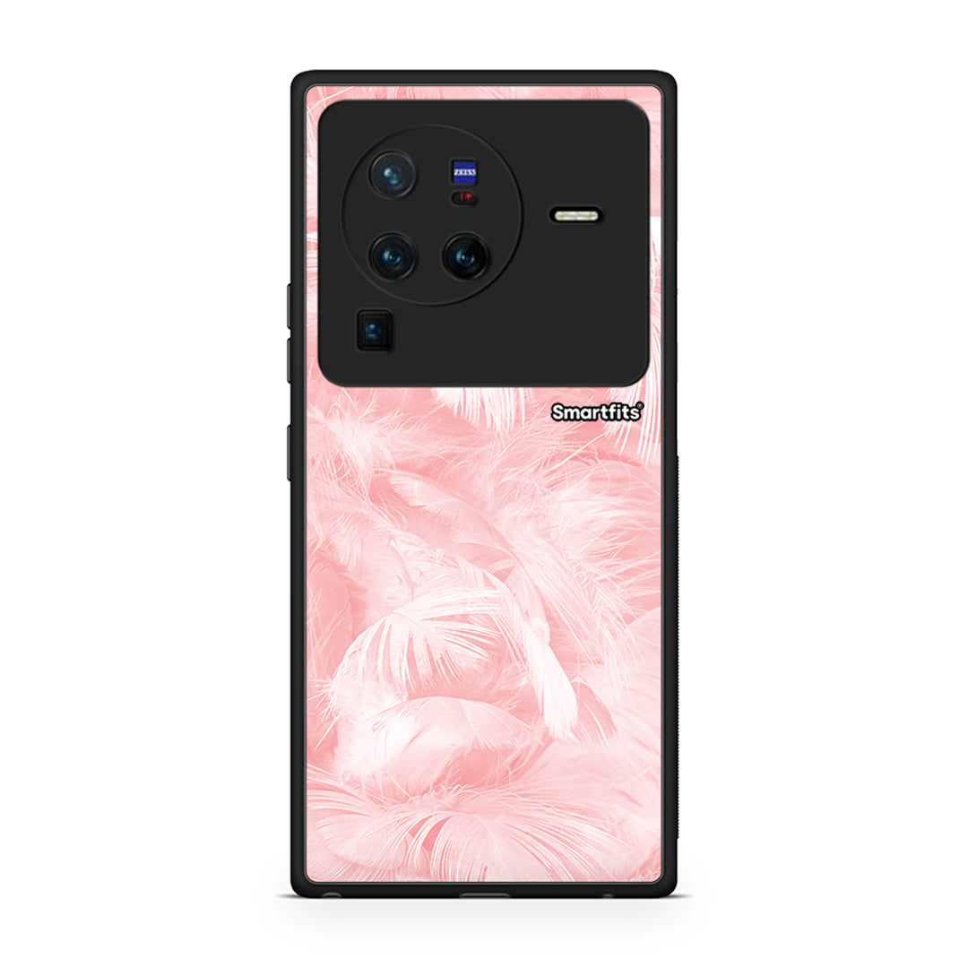 33 - Vivo X80 Pro 5G Pink Feather Boho case, cover, bumper