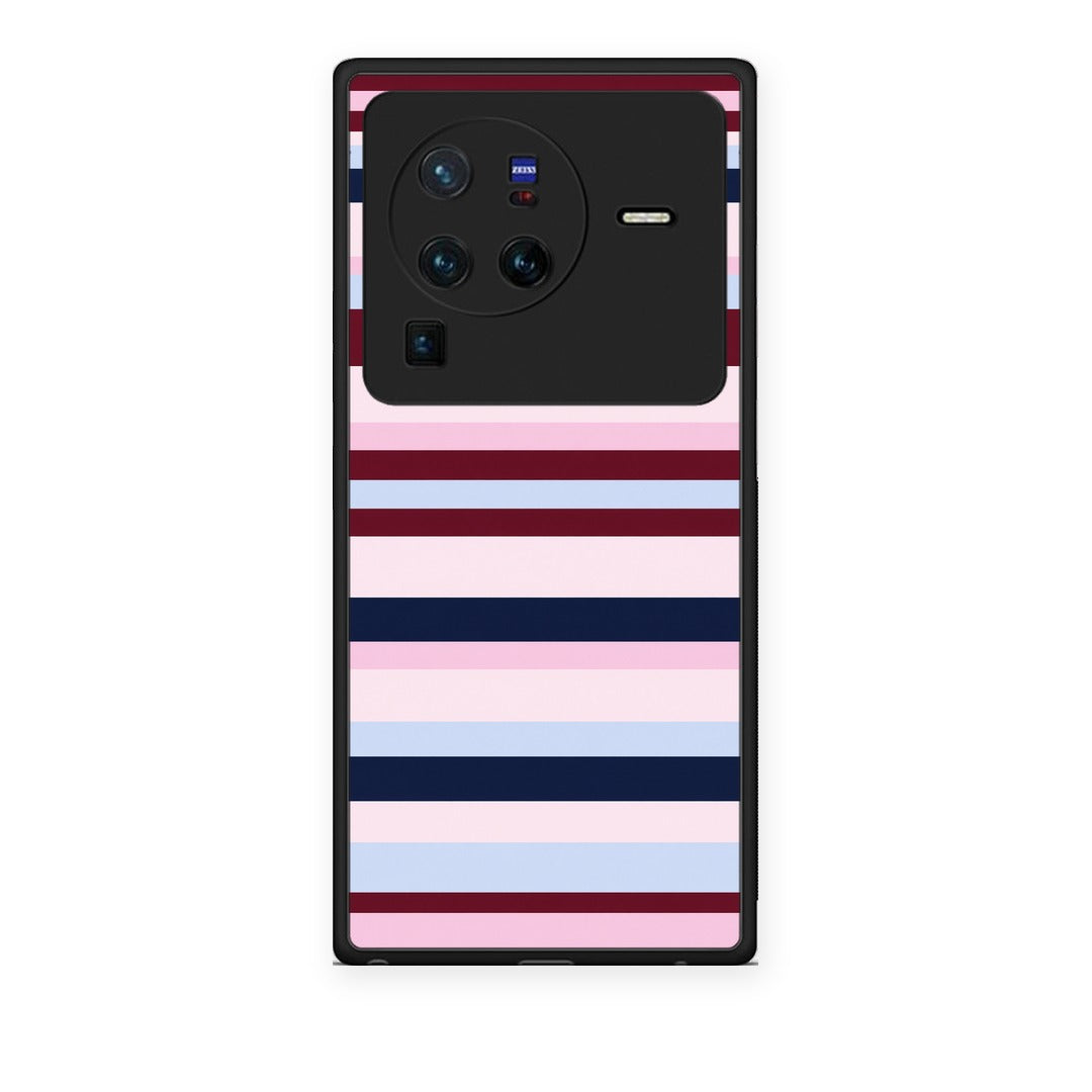 Θήκη Vivo X80 Pro 5G Burgundy Pink and Blue Horizontal Stripes από τη Smartfits με σχέδιο στο πίσω μέρος και μαύρο περίβλημα | Vivo X80 Pro 5G Burgundy Pink and Blue Horizontal Stripes case with colorful back and black bezels