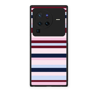 Θήκη Vivo X80 Pro 5G Burgundy Pink and Blue Horizontal Stripes από τη Smartfits με σχέδιο στο πίσω μέρος και μαύρο περίβλημα | Vivo X80 Pro 5G Burgundy Pink and Blue Horizontal Stripes case with colorful back and black bezels