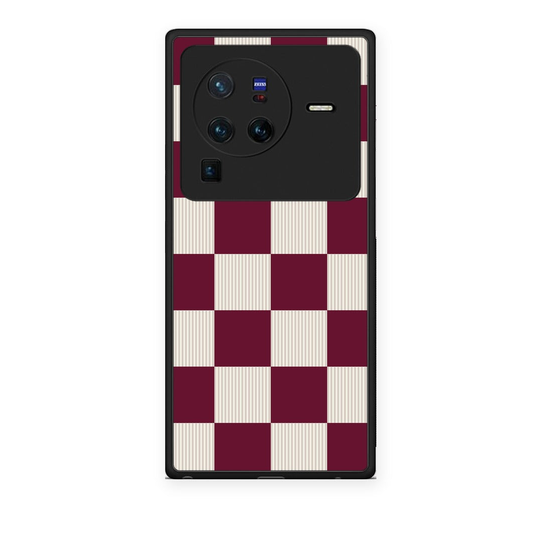 Θήκη Vivo X80 Pro 5G Burgundy and Cream Striped Checks από τη Smartfits με σχέδιο στο πίσω μέρος και μαύρο περίβλημα | Vivo X80 Pro 5G Burgundy and Cream Striped Checks case with colorful back and black bezels
