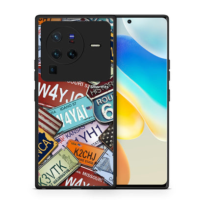 Θήκη Vivo X80 Pro 5G Car Plates από τη Smartfits με σχέδιο στο πίσω μέρος και μαύρο περίβλημα | Vivo X80 Pro 5G Car Plates case with colorful back and black bezels