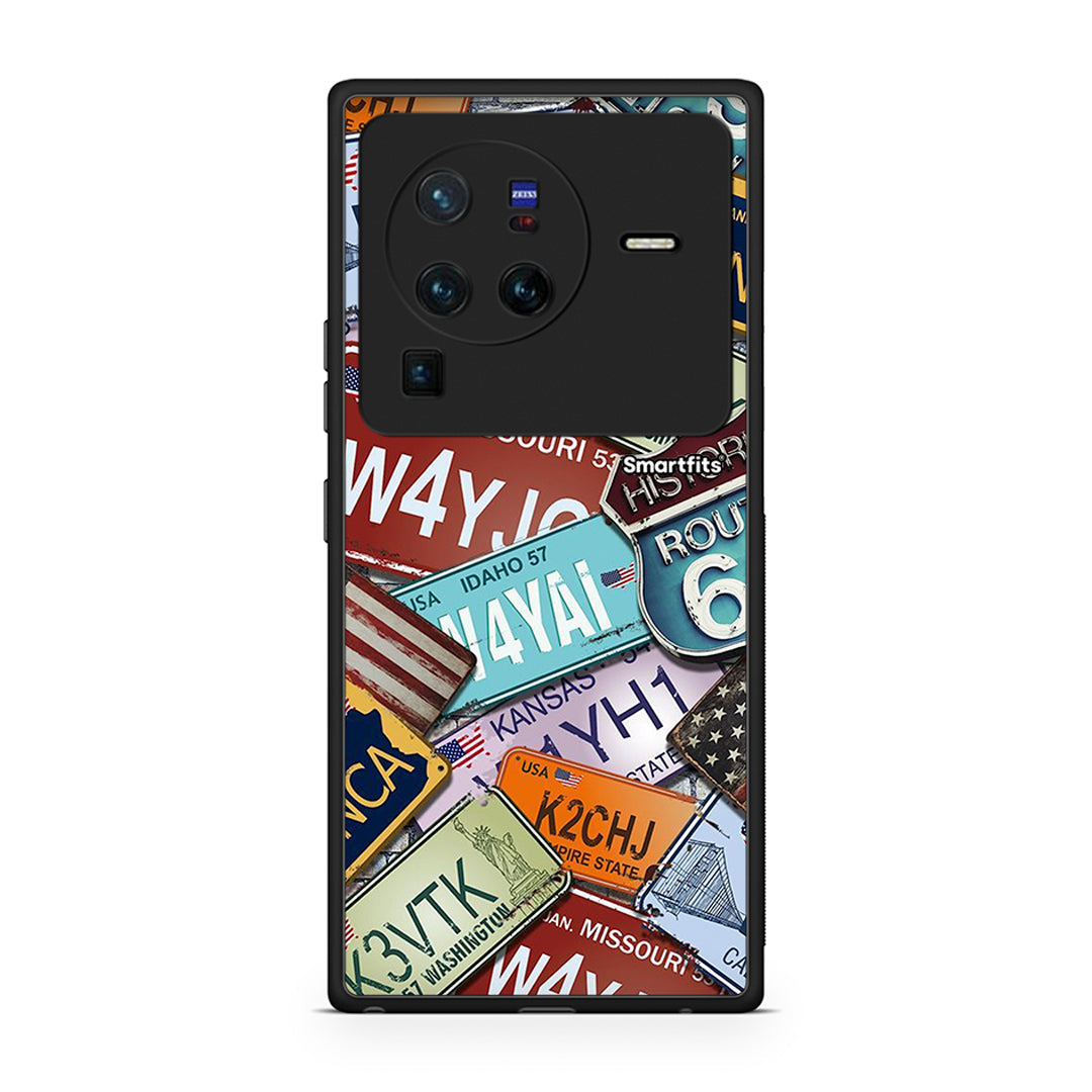 Vivo X80 Pro 5G Car Plates θήκη από τη Smartfits με σχέδιο στο πίσω μέρος και μαύρο περίβλημα | Smartphone case with colorful back and black bezels by Smartfits