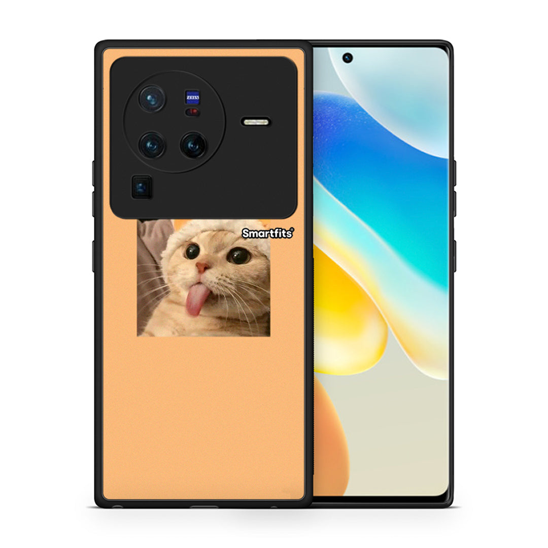 Θήκη Vivo X80 Pro 5G Cat Tongue από τη Smartfits με σχέδιο στο πίσω μέρος και μαύρο περίβλημα | Vivo X80 Pro 5G Cat Tongue case with colorful back and black bezels