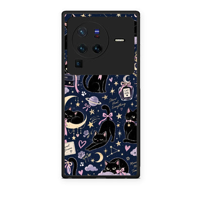 Θήκη Vivo X80 Pro 5G Celestial Black Cats on Navy από τη Smartfits με σχέδιο στο πίσω μέρος και μαύρο περίβλημα | Vivo X80 Pro 5G Celestial Black Cats on Navy case with colorful back and black bezels