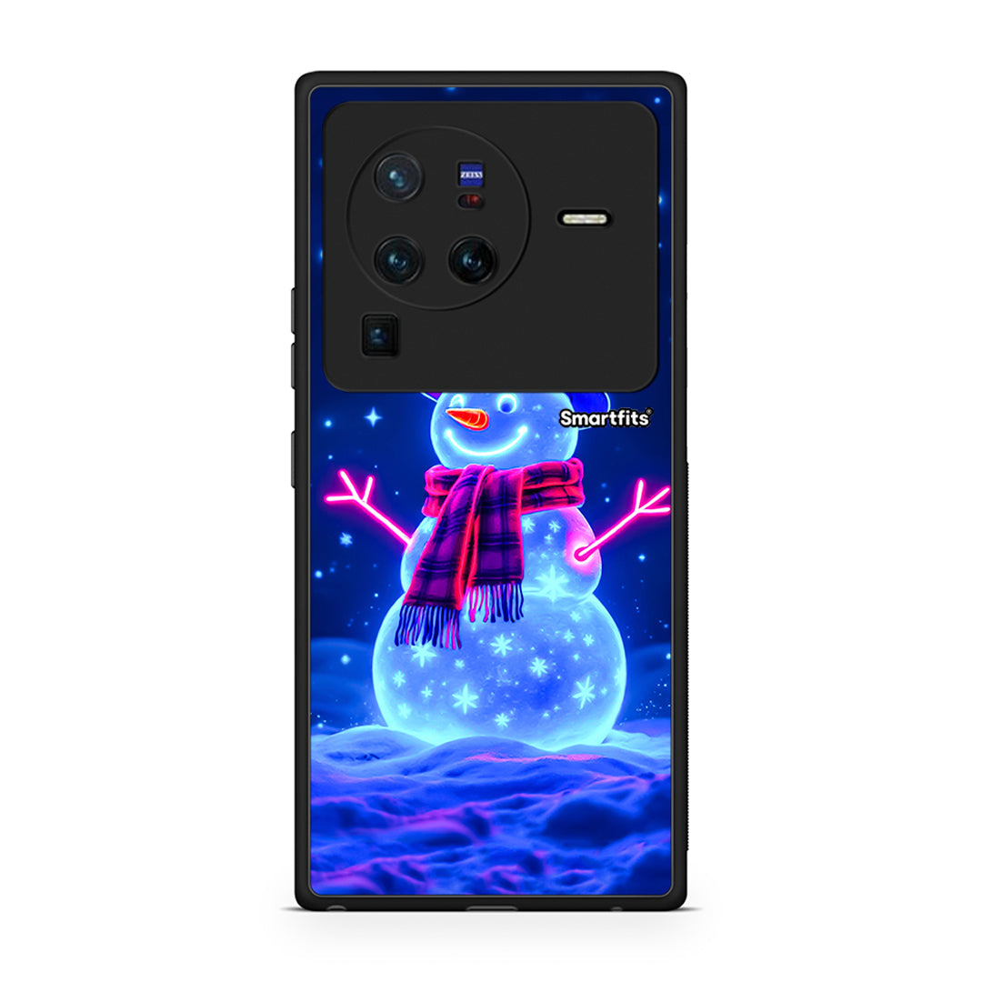 Vivo X80 Pro 5G Christmas Neon Snowman θήκη από τη Smartfits με σχέδιο στο πίσω μέρος και μαύρο περίβλημα | Smartphone case with colorful back and black bezels by Smartfits