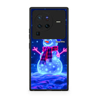 Thumbnail for Vivo X80 Pro 5G Christmas Neon Snowman θήκη από τη Smartfits με σχέδιο στο πίσω μέρος και μαύρο περίβλημα | Smartphone case with colorful back and black bezels by Smartfits