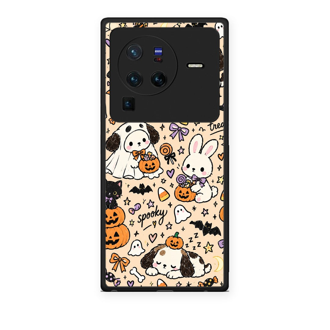 Θήκη Vivo X80 Pro 5G Halloween Puppies and Friends on Cream από τη Smartfits με σχέδιο στο πίσω μέρος και μαύρο περίβλημα | Vivo X80 Pro 5G Halloween Puppies and Friends on Cream case with colorful back and black bezels