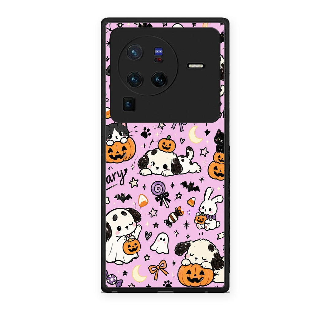 Θήκη Vivo X80 Pro 5G Halloween Puppies and Friends on Lilac από τη Smartfits με σχέδιο στο πίσω μέρος και μαύρο περίβλημα | Vivo X80 Pro 5G Halloween Puppies and Friends on Lilac case with colorful back and black bezels