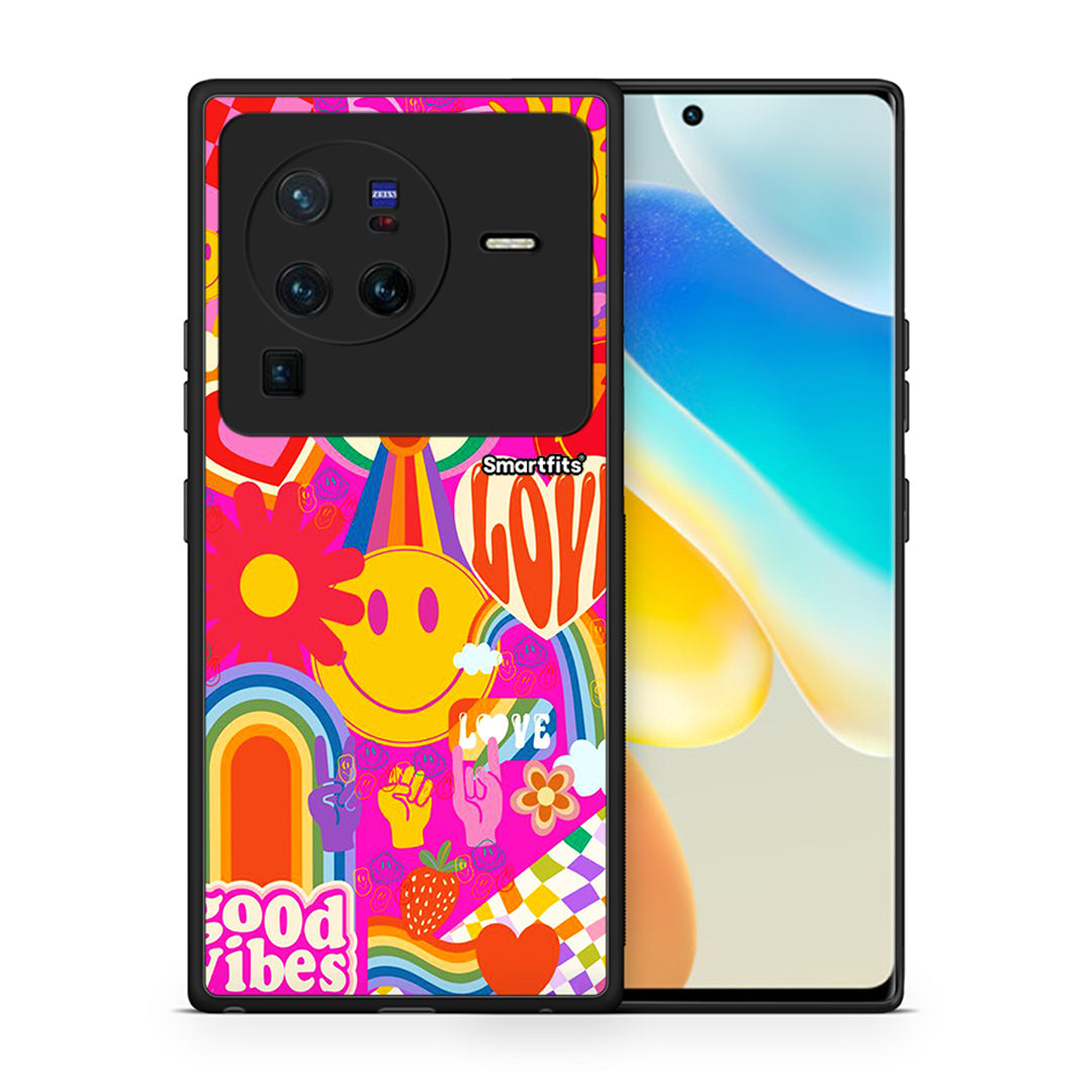 Θήκη Vivo X80 Pro 5G Hippie Love από τη Smartfits με σχέδιο στο πίσω μέρος και μαύρο περίβλημα | Vivo X80 Pro 5G Hippie Love case with colorful back and black bezels