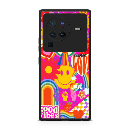 Vivo X80 Pro 5G Hippie Love θήκη από τη Smartfits με σχέδιο στο πίσω μέρος και μαύρο περίβλημα | Smartphone case with colorful back and black bezels by Smartfits