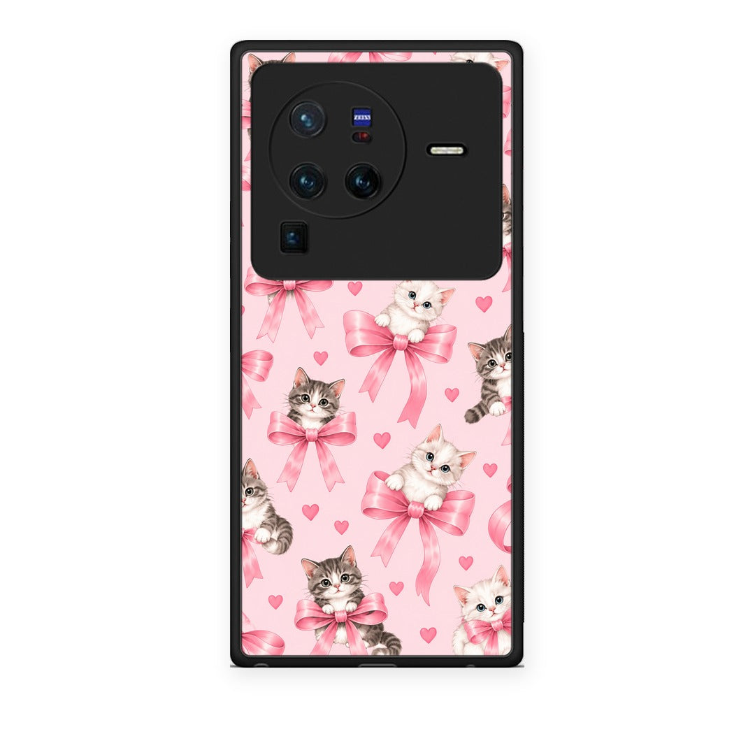 Θήκη Vivo X80 Pro 5G Kittens and Pink Bows on Pink από τη Smartfits με σχέδιο στο πίσω μέρος και μαύρο περίβλημα | Vivo X80 Pro 5G Kittens and Pink Bows on Pink case with colorful back and black bezels