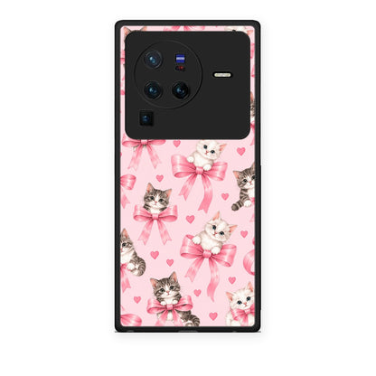 Θήκη Vivo X80 Pro 5G Kittens and Pink Bows on Pink από τη Smartfits με σχέδιο στο πίσω μέρος και μαύρο περίβλημα | Vivo X80 Pro 5G Kittens and Pink Bows on Pink case with colorful back and black bezels