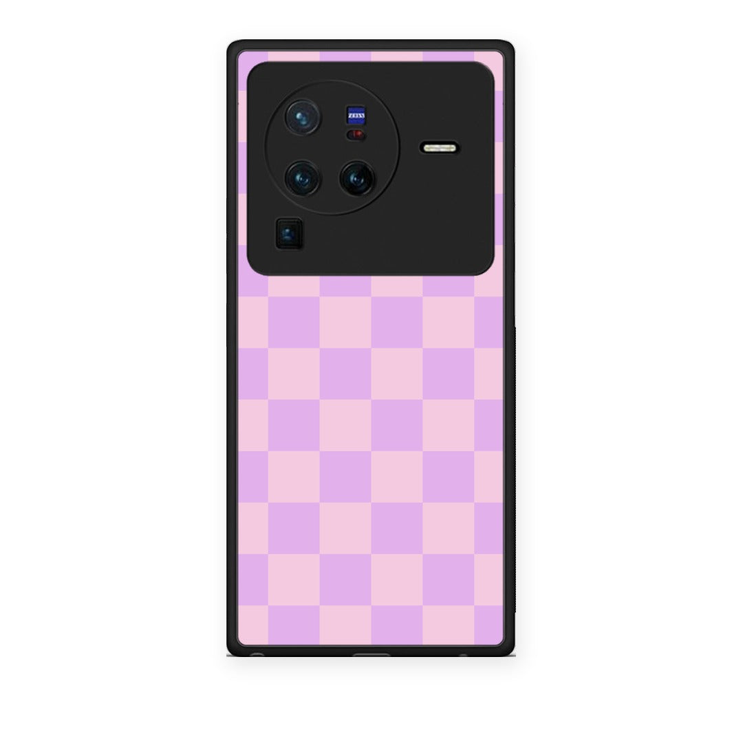 Θήκη Vivo X80 Pro 5G Lavender and Pink Checkerboard από τη Smartfits με σχέδιο στο πίσω μέρος και μαύρο περίβλημα | Vivo X80 Pro 5G Lavender and Pink Checkerboard case with colorful back and black bezels