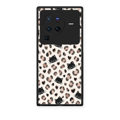 Θήκη Vivo X80 Pro 5G Leopard Spots and Black Cats on Cream από τη Smartfits με σχέδιο στο πίσω μέρος και μαύρο περίβλημα | Vivo X80 Pro 5G Leopard Spots and Black Cats on Cream case with colorful back and black bezels