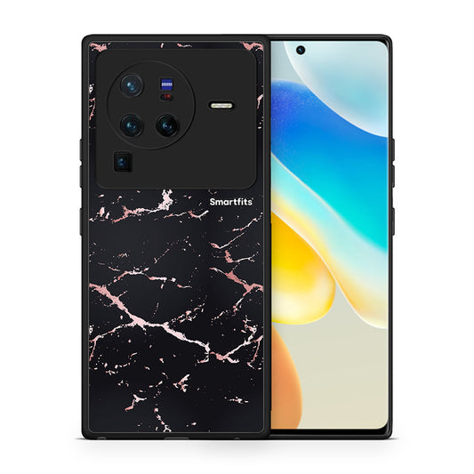Θήκη Vivo X80 Pro 5G Black Rosegold Marble από τη Smartfits με σχέδιο στο πίσω μέρος και μαύρο περίβλημα | Vivo X80 Pro 5G Black Rosegold Marble case with colorful back and black bezels