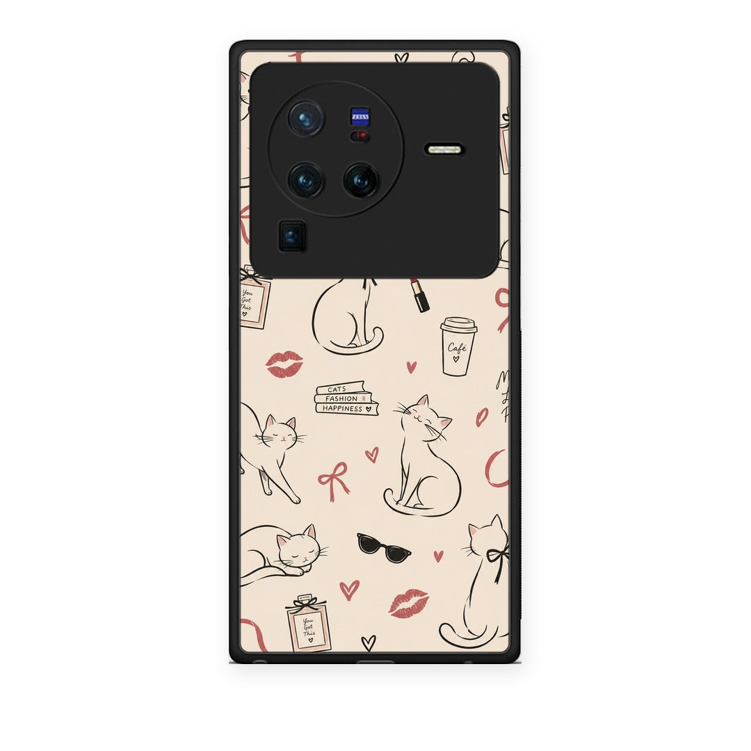 Θήκη Vivo X80 Pro 5G Minimal Cat and Fashion Doodles on Cream από τη Smartfits με σχέδιο στο πίσω μέρος και μαύρο περίβλημα | Vivo X80 Pro 5G Minimal Cat and Fashion Doodles on Cream case with colorful back and black bezels