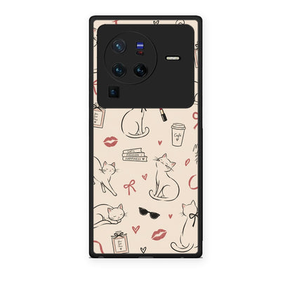 Θήκη Vivo X80 Pro 5G Minimal Cat and Fashion Doodles on Cream από τη Smartfits με σχέδιο στο πίσω μέρος και μαύρο περίβλημα | Vivo X80 Pro 5G Minimal Cat and Fashion Doodles on Cream case with colorful back and black bezels