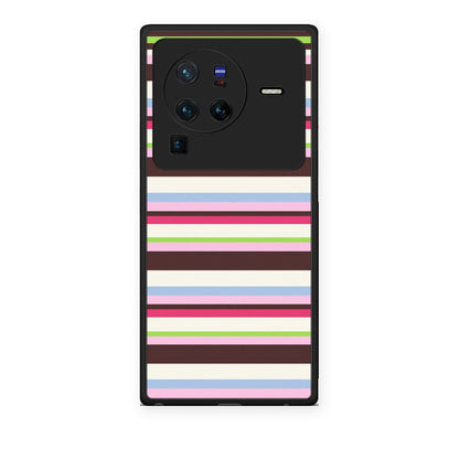 Θήκη Vivo X80 Pro 5G Multicolour Horizontal Stripes από τη Smartfits με σχέδιο στο πίσω μέρος και μαύρο περίβλημα | Vivo X80 Pro 5G Multicolour Horizontal Stripes case with colorful back and black bezels