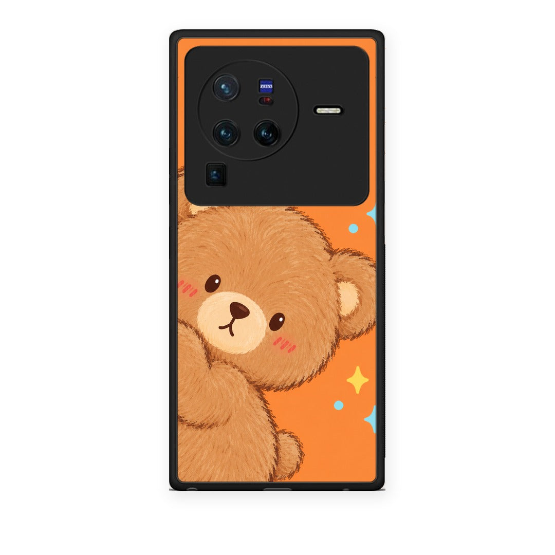 Θήκη Vivo X80 Pro 5G Peekaboo Teddy on Orange από τη Smartfits με σχέδιο στο πίσω μέρος και μαύρο περίβλημα | Vivo X80 Pro 5G Peekaboo Teddy on Orange case with colorful back and black bezels