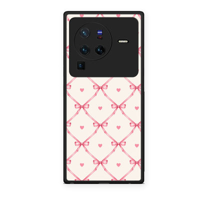 Θήκη Vivo X80 Pro 5G Pink Bow Lattice and Hearts on Cream από τη Smartfits με σχέδιο στο πίσω μέρος και μαύρο περίβλημα | Vivo X80 Pro 5G Pink Bow Lattice and Hearts on Cream case with colorful back and black bezels