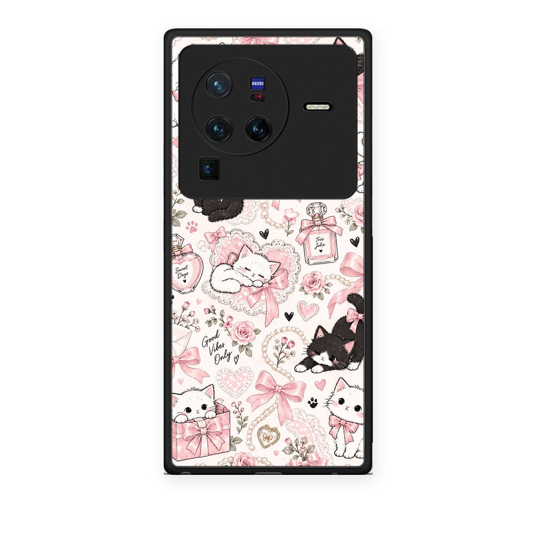 Θήκη Vivo X80 Pro 5G Pink Bows and Kittens Collage από τη Smartfits με σχέδιο στο πίσω μέρος και μαύρο περίβλημα | Vivo X80 Pro 5G Pink Bows and Kittens Collage case with colorful back and black bezels