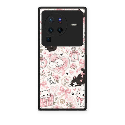 Θήκη Vivo X80 Pro 5G Pink Bows and Kittens Collage από τη Smartfits με σχέδιο στο πίσω μέρος και μαύρο περίβλημα | Vivo X80 Pro 5G Pink Bows and Kittens Collage case with colorful back and black bezels