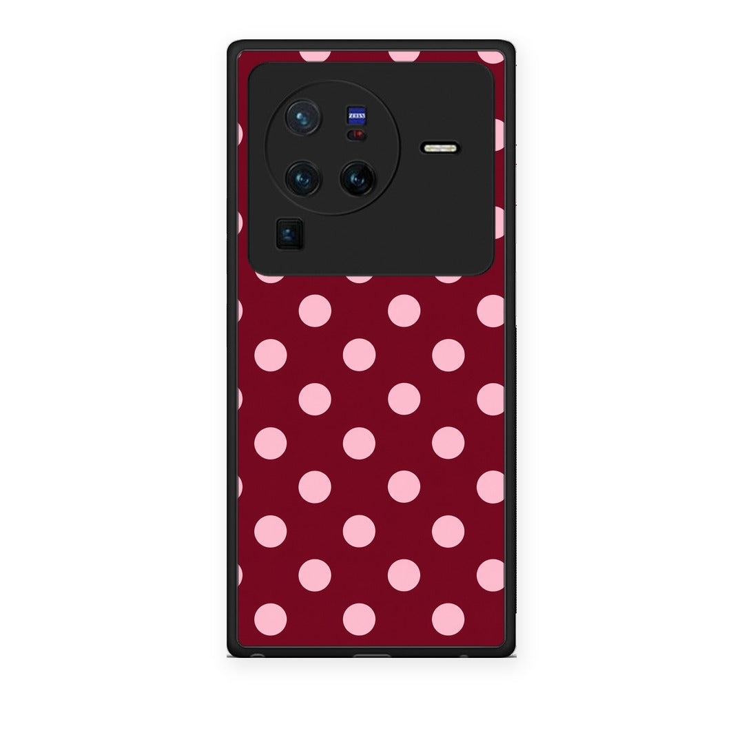 Θήκη Vivo X80 Pro 5G Pink Polka Dots on Burgundy από τη Smartfits με σχέδιο στο πίσω μέρος και μαύρο περίβλημα | Vivo X80 Pro 5G Pink Polka Dots on Burgundy case with colorful back and black bezels