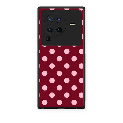Θήκη Vivo X80 Pro 5G Pink Polka Dots on Burgundy από τη Smartfits με σχέδιο στο πίσω μέρος και μαύρο περίβλημα | Vivo X80 Pro 5G Pink Polka Dots on Burgundy case with colorful back and black bezels