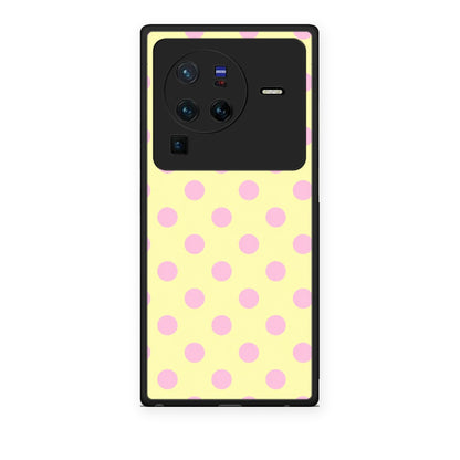 Θήκη Vivo X80 Pro 5G Pink Polka Dots on Yellow από τη Smartfits με σχέδιο στο πίσω μέρος και μαύρο περίβλημα | Vivo X80 Pro 5G Pink Polka Dots on Yellow case with colorful back and black bezels