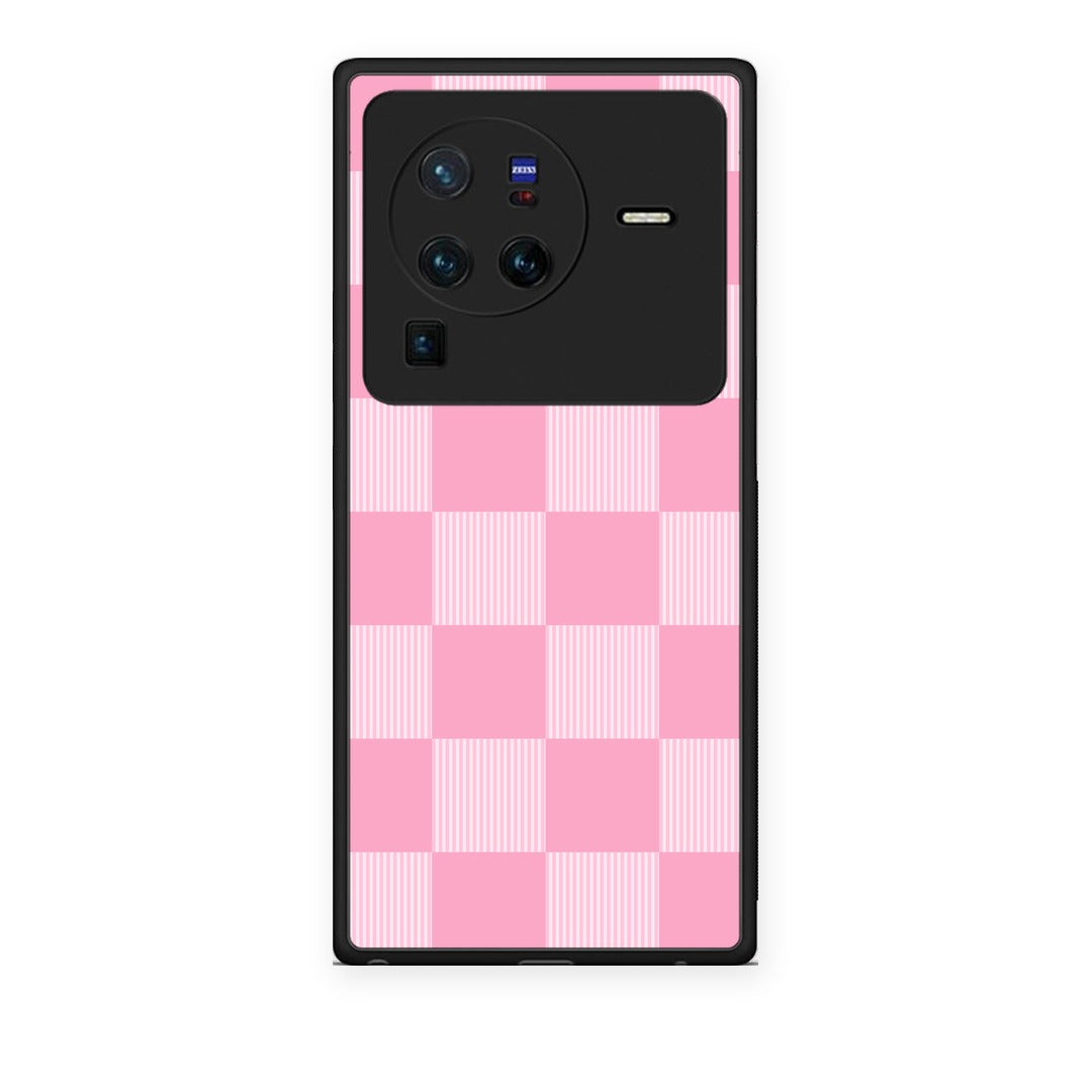 Θήκη Vivo X80 Pro 5G Pink and White Striped Checks από τη Smartfits με σχέδιο στο πίσω μέρος και μαύρο περίβλημα | Vivo X80 Pro 5G Pink and White Striped Checks case with colorful back and black bezels