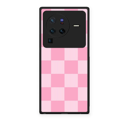 Θήκη Vivo X80 Pro 5G Pink and White Striped Checks από τη Smartfits με σχέδιο στο πίσω μέρος και μαύρο περίβλημα | Vivo X80 Pro 5G Pink and White Striped Checks case with colorful back and black bezels