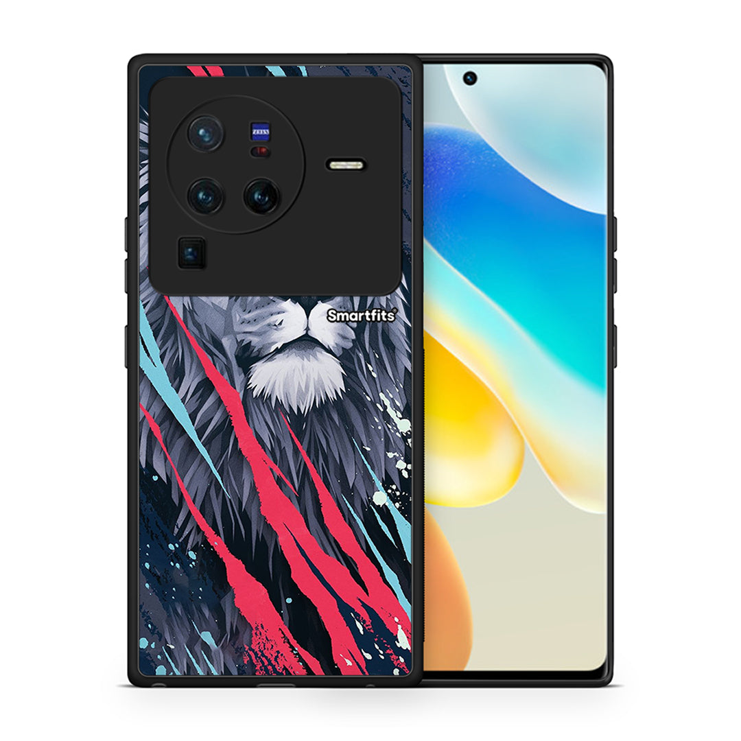 Θήκη Vivo X80 Pro 5G Lion Designer PopArt από τη Smartfits με σχέδιο στο πίσω μέρος και μαύρο περίβλημα | Vivo X80 Pro 5G Lion Designer PopArt case with colorful back and black bezels