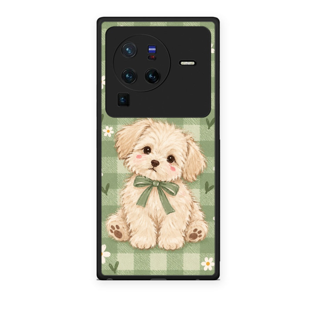 Θήκη Vivo X80 Pro 5G Puppy and Daisies on Sage Gingham από τη Smartfits με σχέδιο στο πίσω μέρος και μαύρο περίβλημα | Vivo X80 Pro 5G Puppy and Daisies on Sage Gingham case with colorful back and black bezels