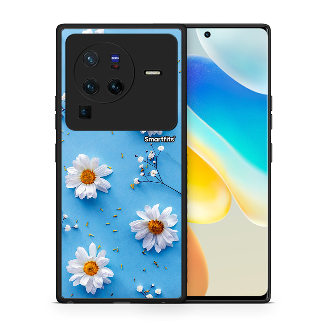 Θήκη Vivo X80 Pro 5G Real Daisies από τη Smartfits με σχέδιο στο πίσω μέρος και μαύρο περίβλημα | Vivo X80 Pro 5G Real Daisies case with colorful back and black bezels