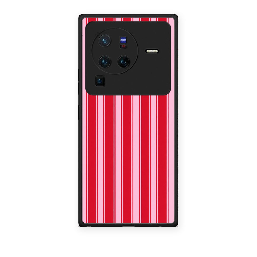 Θήκη Vivo X80 Pro 5G Red and Pink Vertical Pinstripes από τη Smartfits με σχέδιο στο πίσω μέρος και μαύρο περίβλημα | Vivo X80 Pro 5G Red and Pink Vertical Pinstripes case with colorful back and black bezels