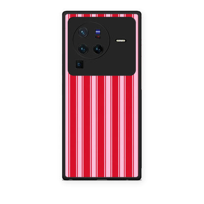 Θήκη Vivo X80 Pro 5G Red and Pink Vertical Pinstripes από τη Smartfits με σχέδιο στο πίσω μέρος και μαύρο περίβλημα | Vivo X80 Pro 5G Red and Pink Vertical Pinstripes case with colorful back and black bezels