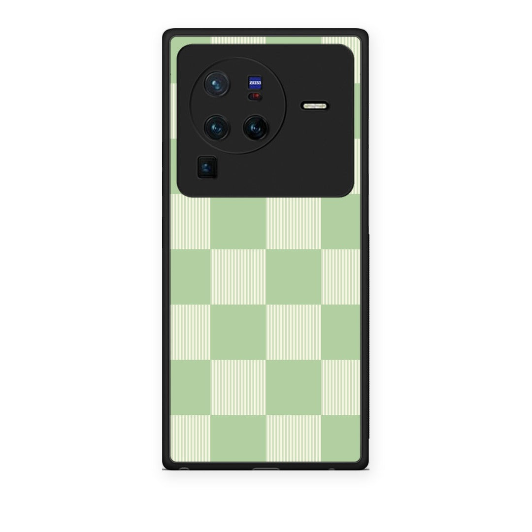 Θήκη Vivo X80 Pro 5G Sage and Cream Striped Checks από τη Smartfits με σχέδιο στο πίσω μέρος και μαύρο περίβλημα | Vivo X80 Pro 5G Sage and Cream Striped Checks case with colorful back and black bezels