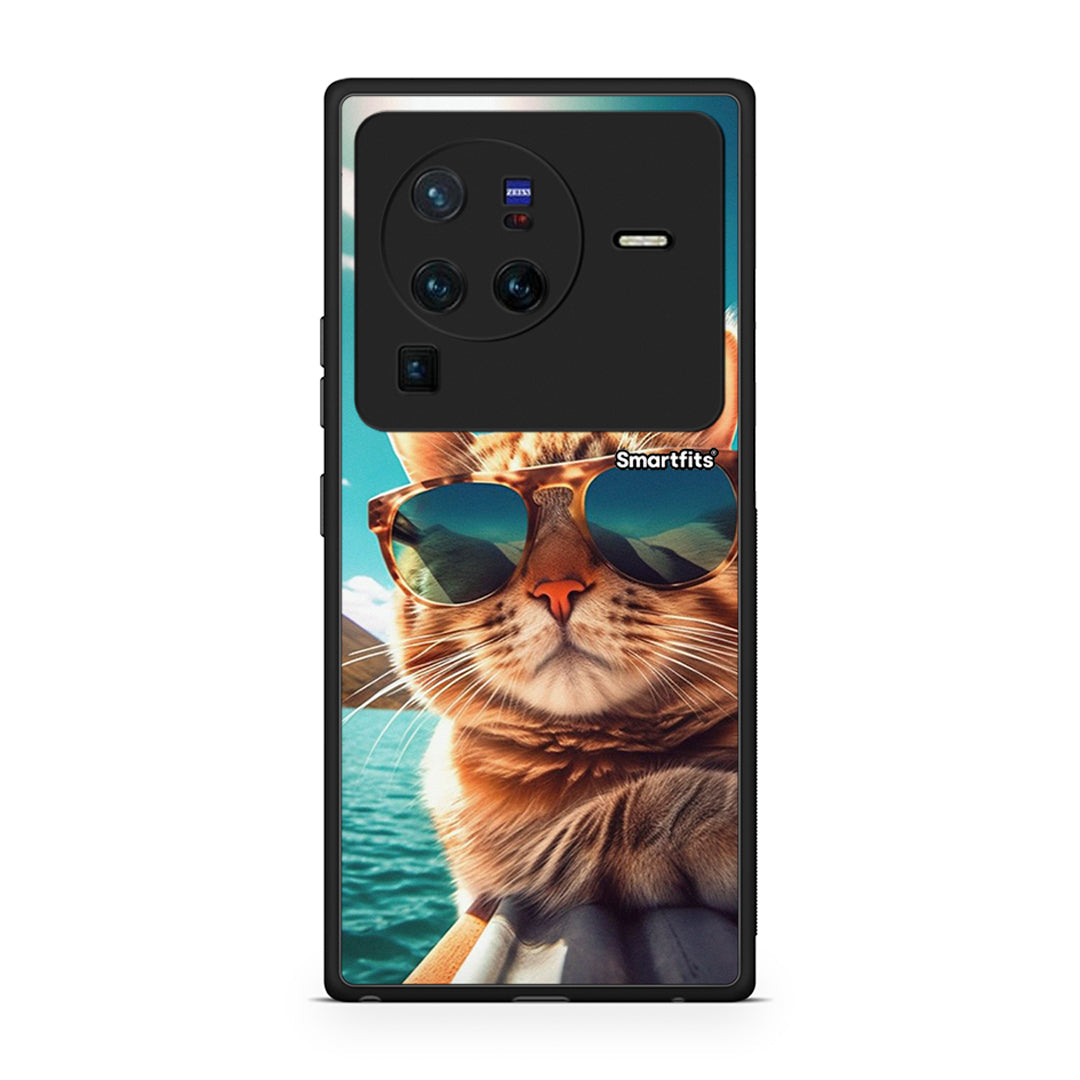 Vivo X80 Pro 5G Summer Cat θήκη από τη Smartfits με σχέδιο στο πίσω μέρος και μαύρο περίβλημα | Smartphone case with colorful back and black bezels by Smartfits