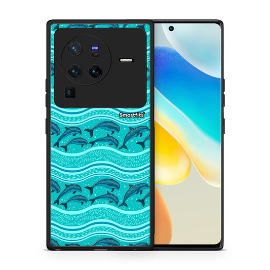 Θήκη Vivo X80 Pro 5G Swimming Dolphins από τη Smartfits με σχέδιο στο πίσω μέρος και μαύρο περίβλημα | Vivo X80 Pro 5G Swimming Dolphins case with colorful back and black bezels