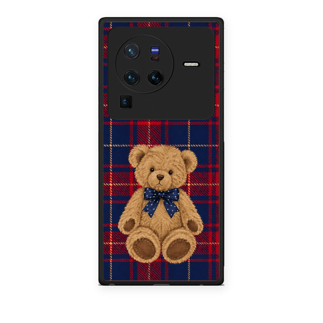 Θήκη Vivo X80 Pro 5G Teddy Bear on Red and Navy Tartan από τη Smartfits με σχέδιο στο πίσω μέρος και μαύρο περίβλημα | Vivo X80 Pro 5G Teddy Bear on Red and Navy Tartan case with colorful back and black bezels